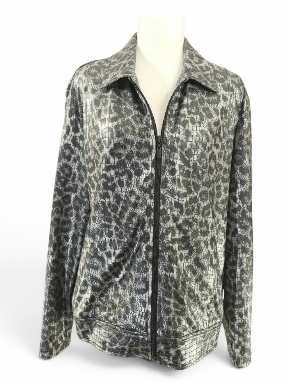 Chico's Lightweight Jacket Metallic Silver Black Leopard Snakeskin - Sz 3 XL/16